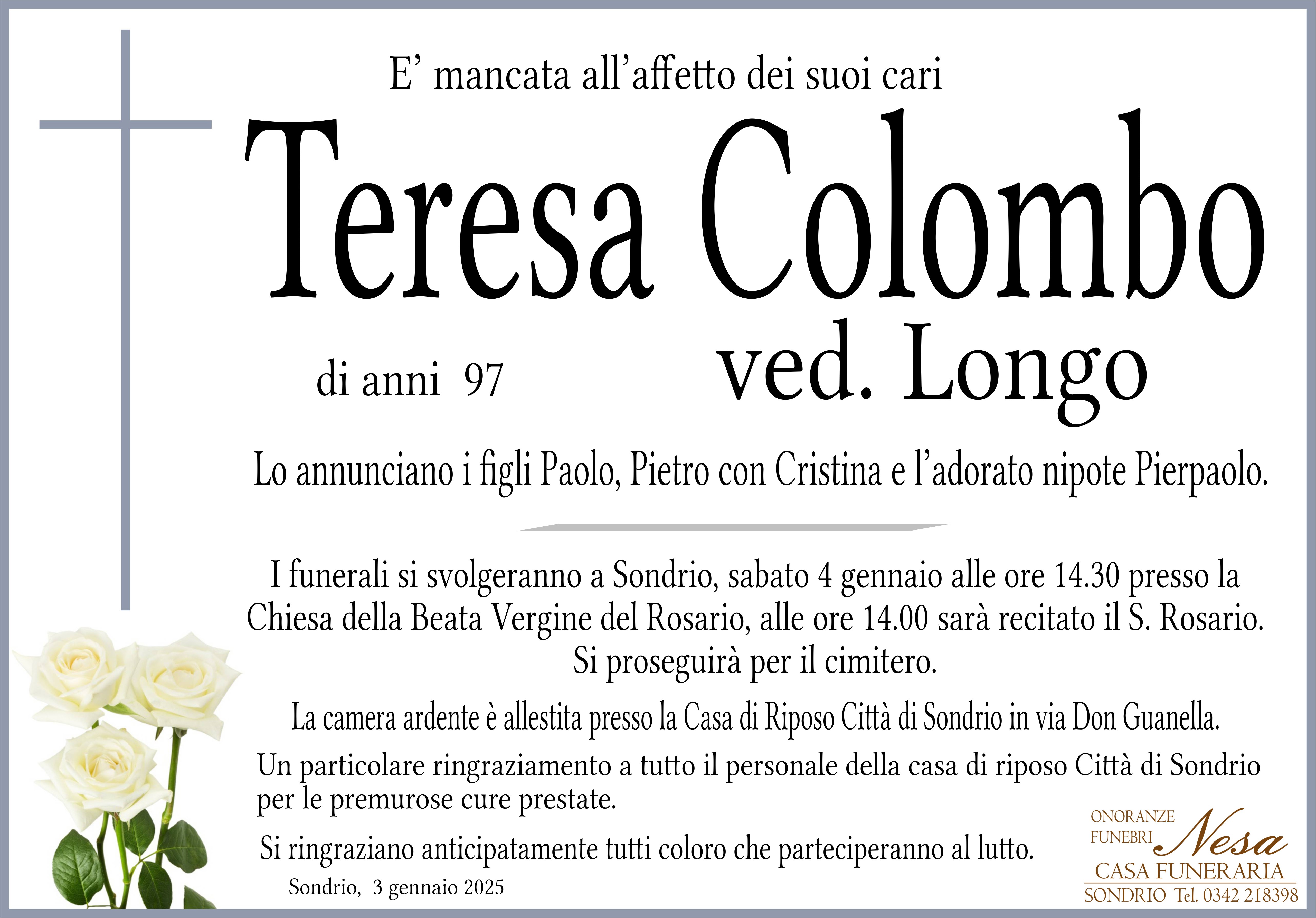 Necrologio Teresa Colombo ved. Longo